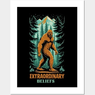 Extraordinary Beliefs Sasquatch Big Foot Sasquatch Yeti Gift for Bigfoot Enthusiast Cryptid hunter Posters and Art